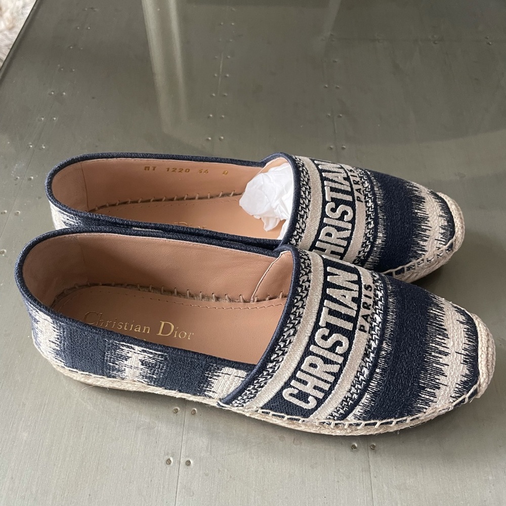 Christian Dior Granville denim blue white beige linen espadrilles flats sz 36 - Picture 12 of 12